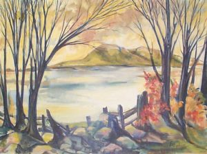 Elisabeth Hopkins Last Leaves of Fall original oil on light cloth