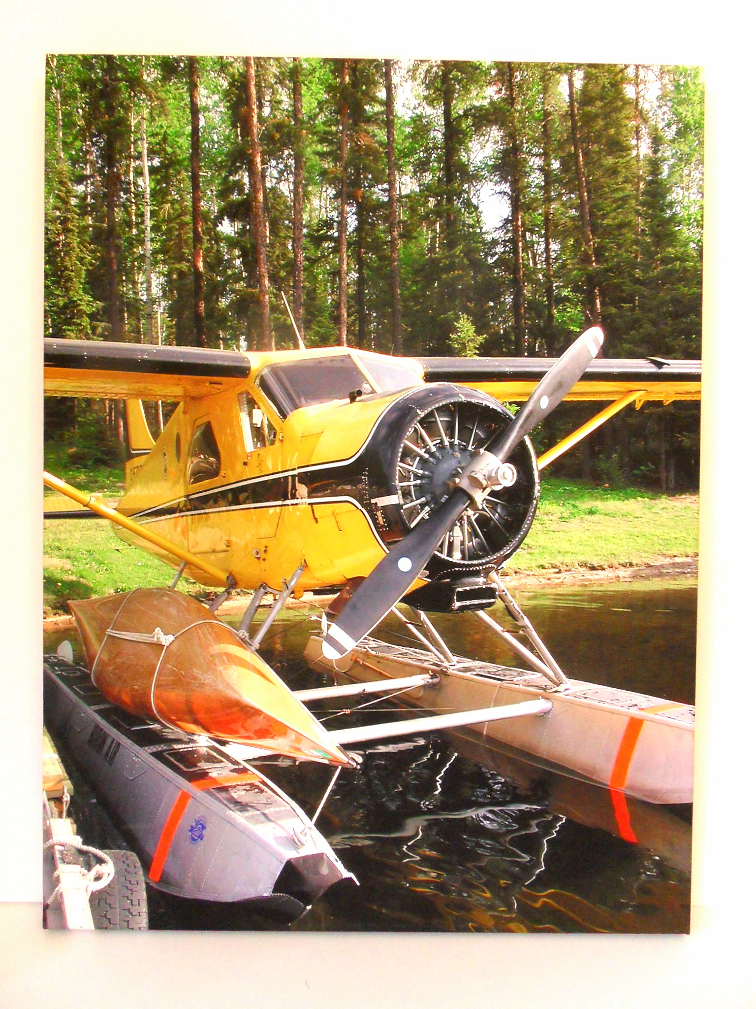 DeHavilland Beaver DHC-2 floatplane with canoe strapped to floats